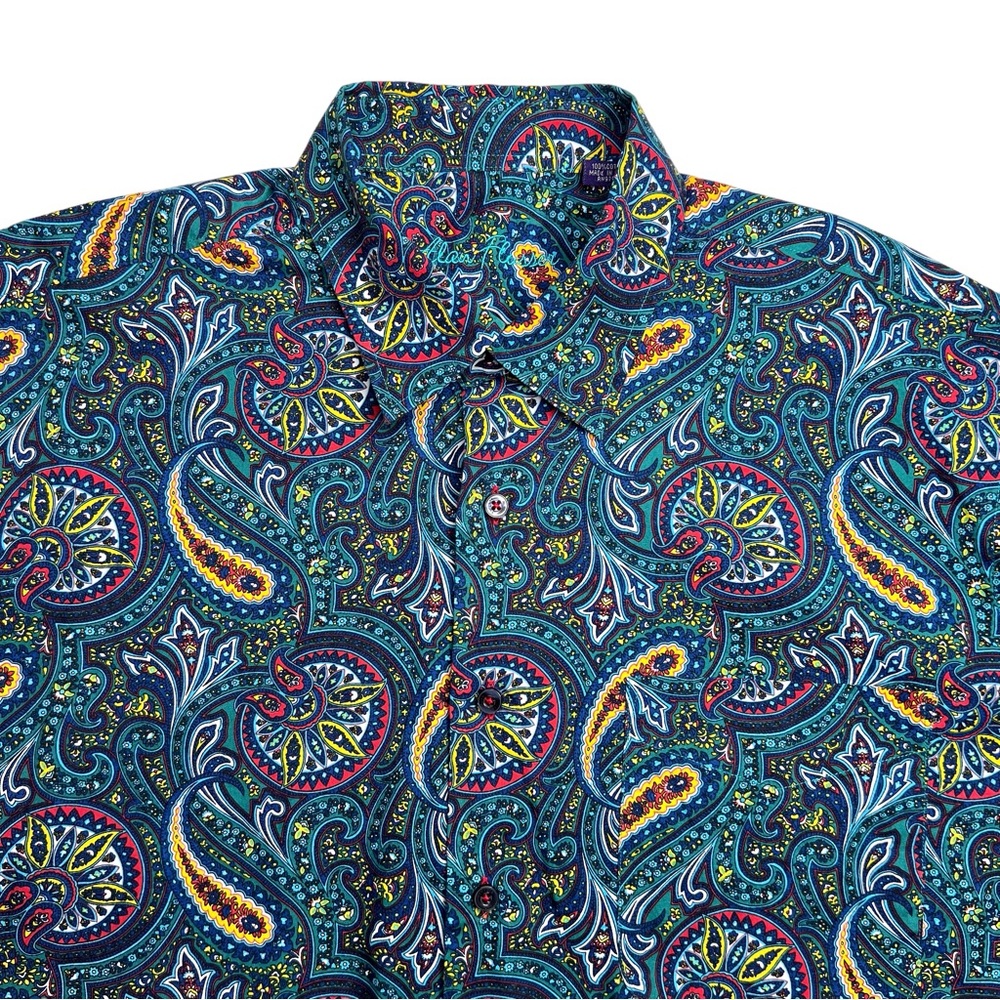 Alan Flusser Colorful Vibrant Paisley Shirt Size Large Bold Preppy Boho Hippie